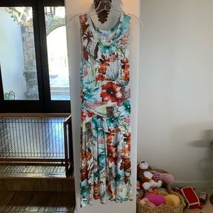 NorthStyle Hawaiian print ruched waist flared skirt mid-length dress S new!